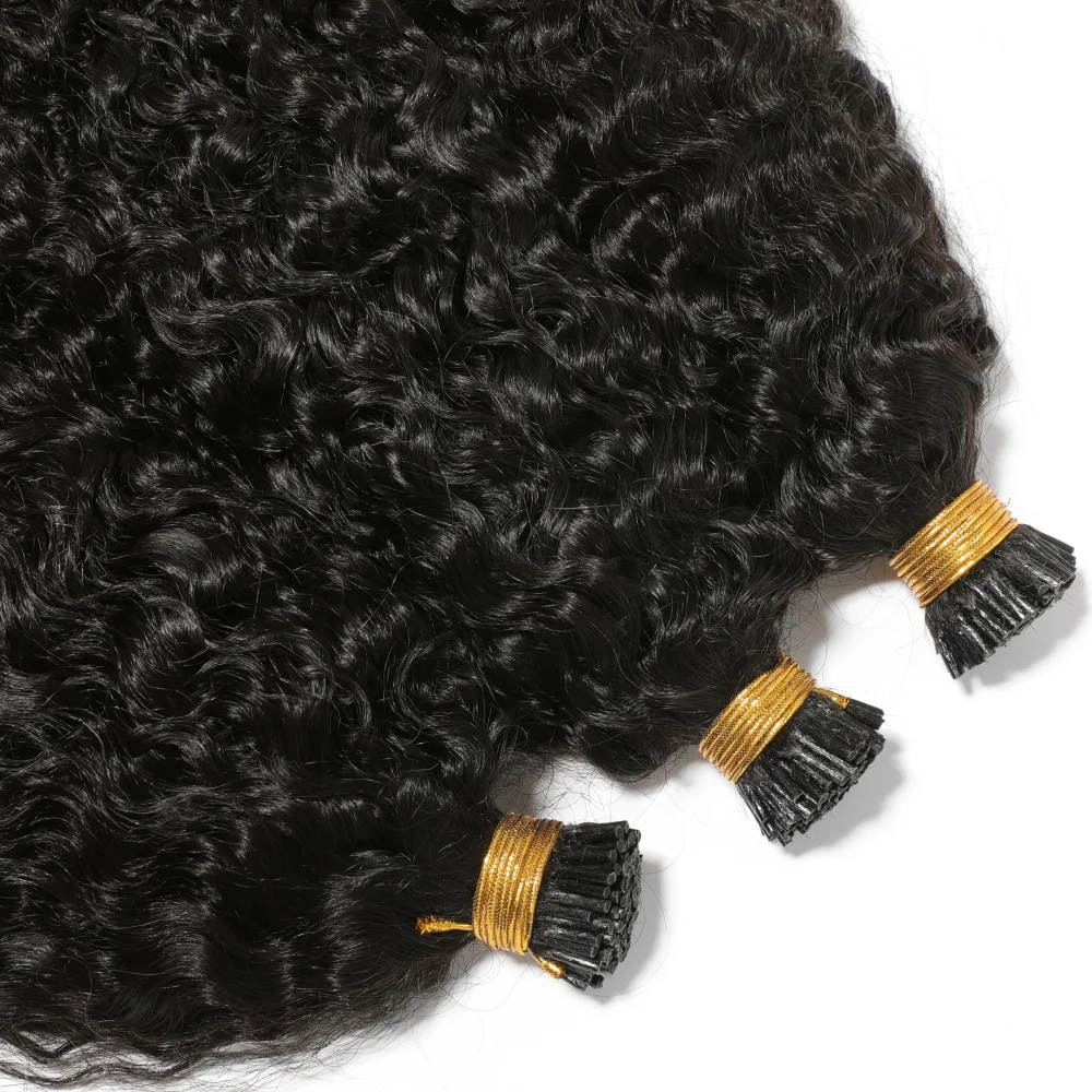 Peruvian Full Cuticle Aligned Pre bonded Virgin Natural Hair Wholesale Afro Kinky Loose Curly Wave I Tip Human Hair Extension