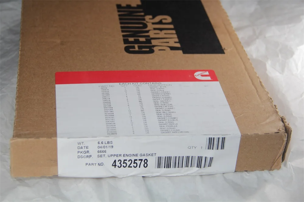  Комплект верхних прокладок двигателя Cummins K19 KTA19 4352578 прокладка ISL