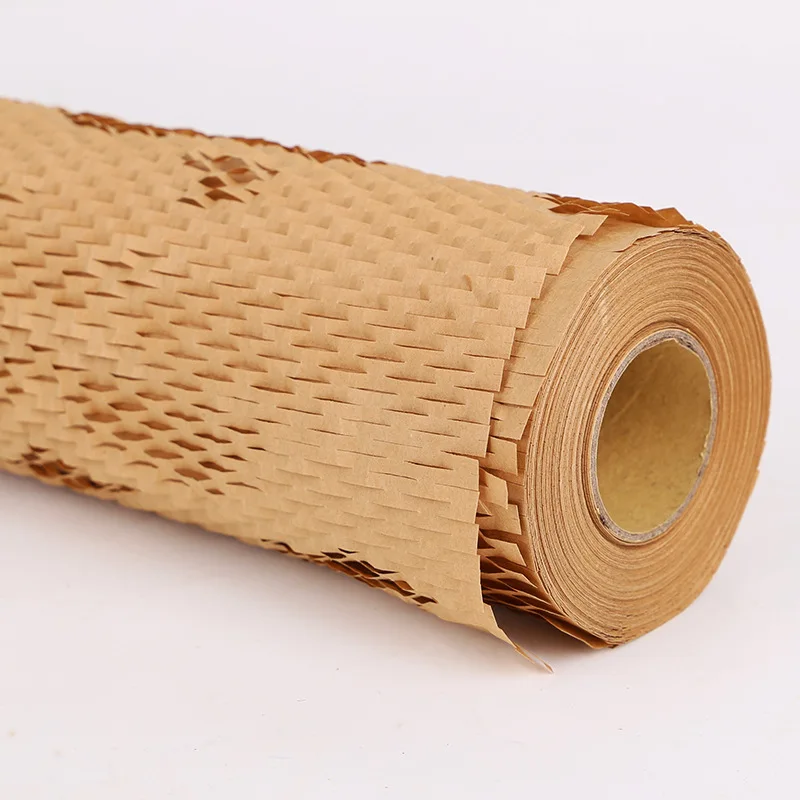 Brown honeycomb buffer paper roll environmentally friendly degradable recycling kraft mesh honeycomb wrapping packaging paper