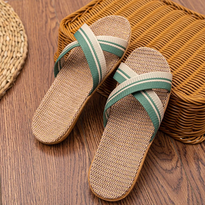 Wholesale Summer Linen Slippers By Manufacturers New Soft EVA Sole Home Couple Linen Sandals Slippers