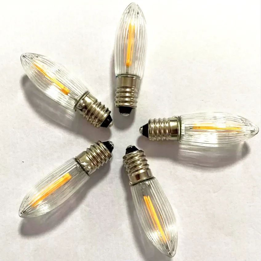LED Filament Christmas Light Replacement Bulb 0.2W 8V-55V Miniature Candle Lamp C6 Striped Glass E10 Bridge Light Spare Bulbs