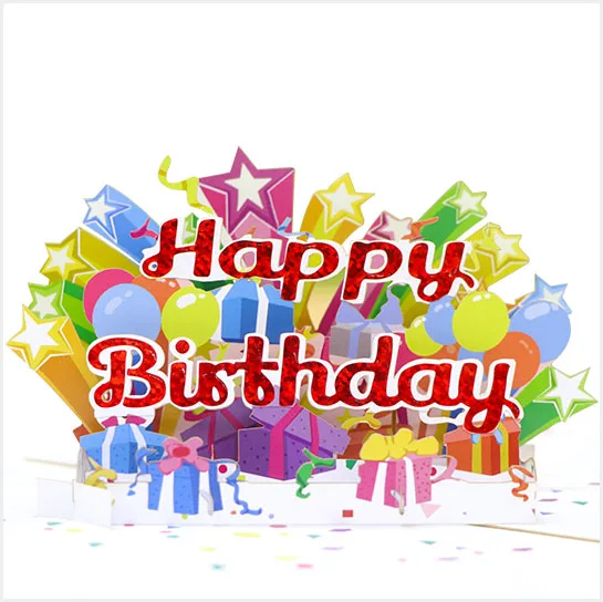 Custom print laser cutting 3D pop up happy birthday greeting card
