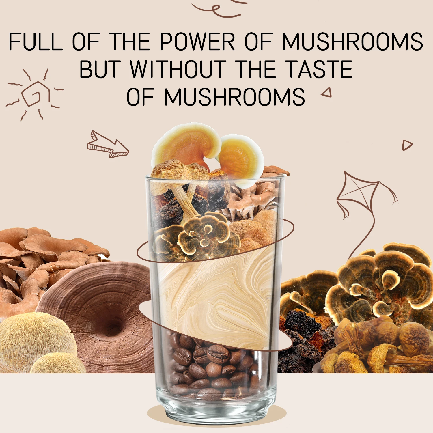 Ganoderma Coffee 100% Organic Certified Multi Mushroom Blend Instant Coffee Cafe Latte with Rich Flavor Smooth Texture Perfect