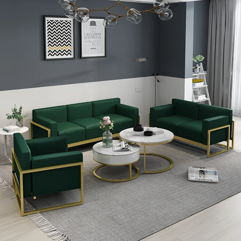 furniture home meeting office set iron gold metal fram fabric couch living room sofa
