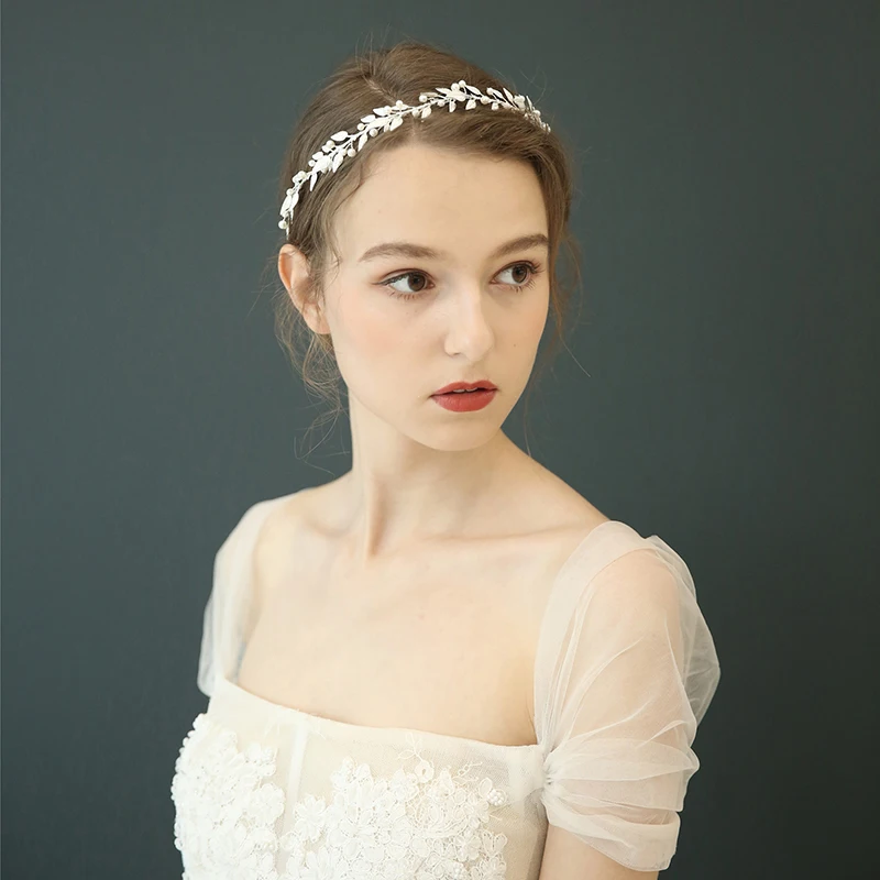 Handmade Fashion Creative Design Leaf Hair Accessories Pearl Bride Wedding Flower Headband