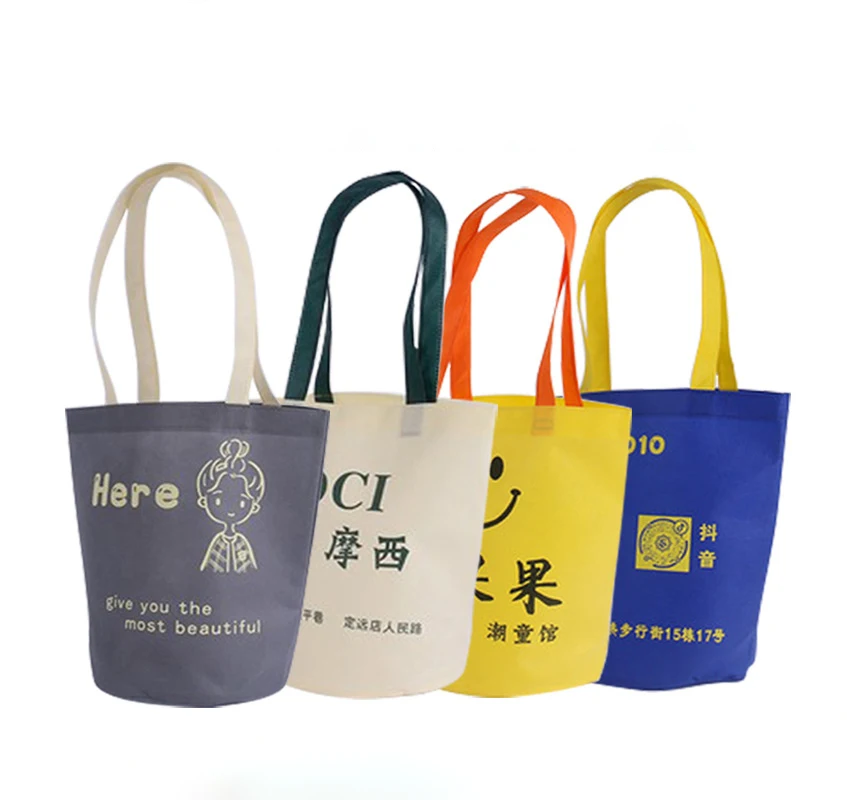 Customized Round Bottom Non Woven Shopping Bag Packaging Reusable Foldable Cylinder Non-woven Bucket Tote Bag
