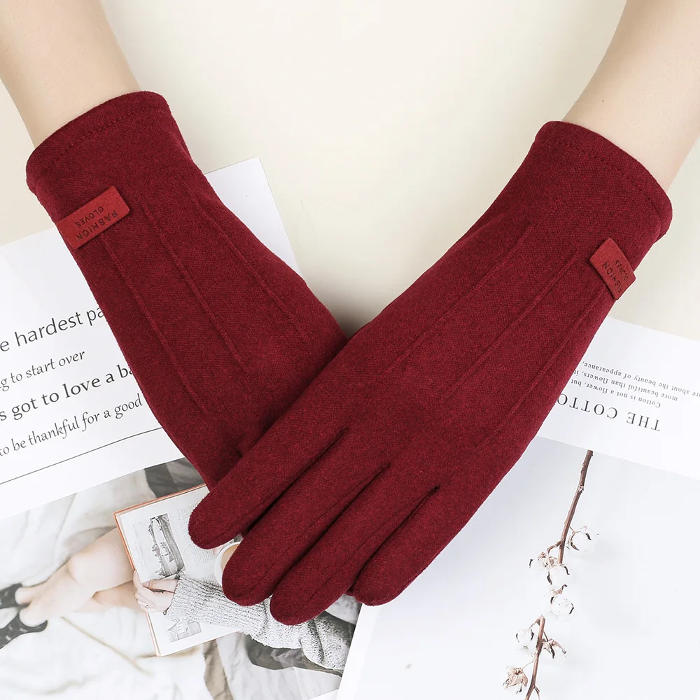 Autumn and winter rabbit velvet cute little bow warm touch screen gloves for ladies