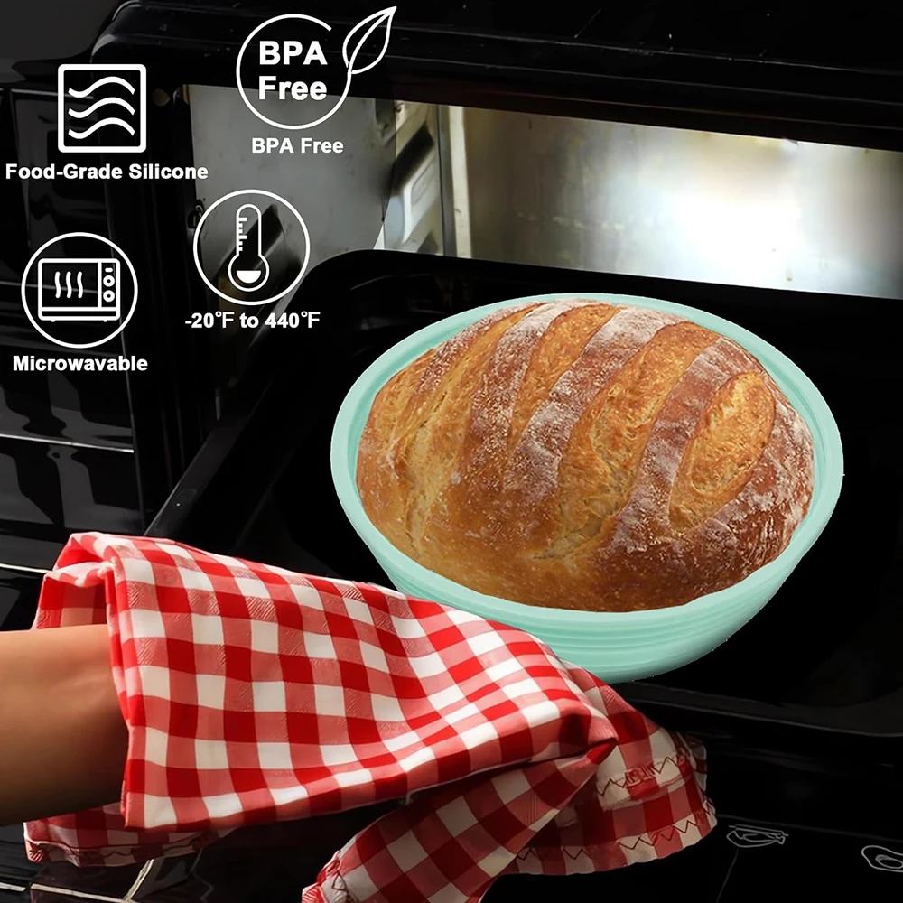 Silicone Bread Proofing Basket Set,  Collapsible Thickened Banneton for Home Sourdough Bakers Baking with Essential Tools