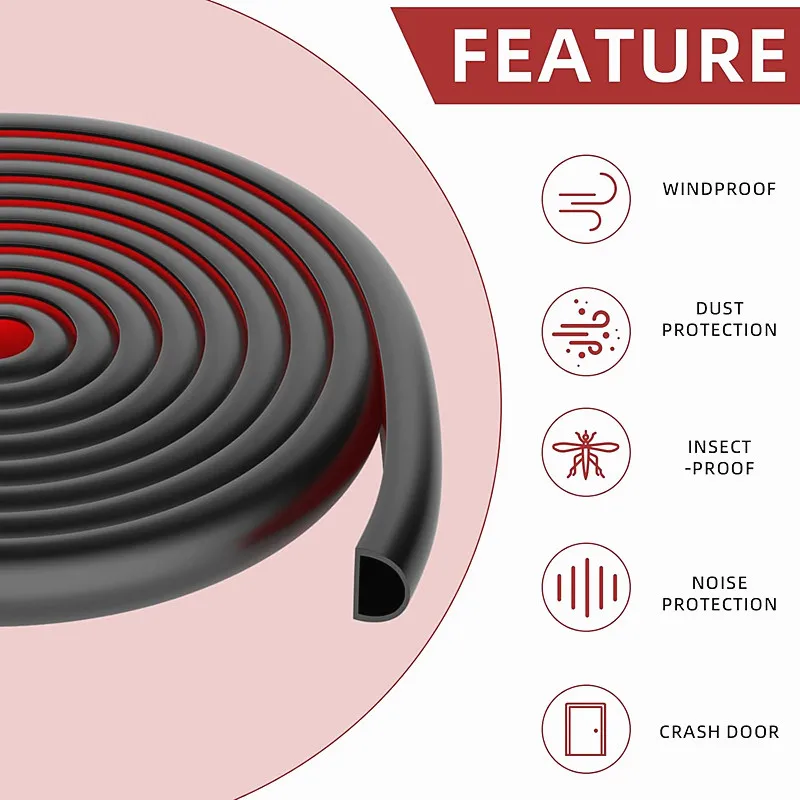 Self-Adhesive D-Shape Door Insulation Strip for Door Frame & Window