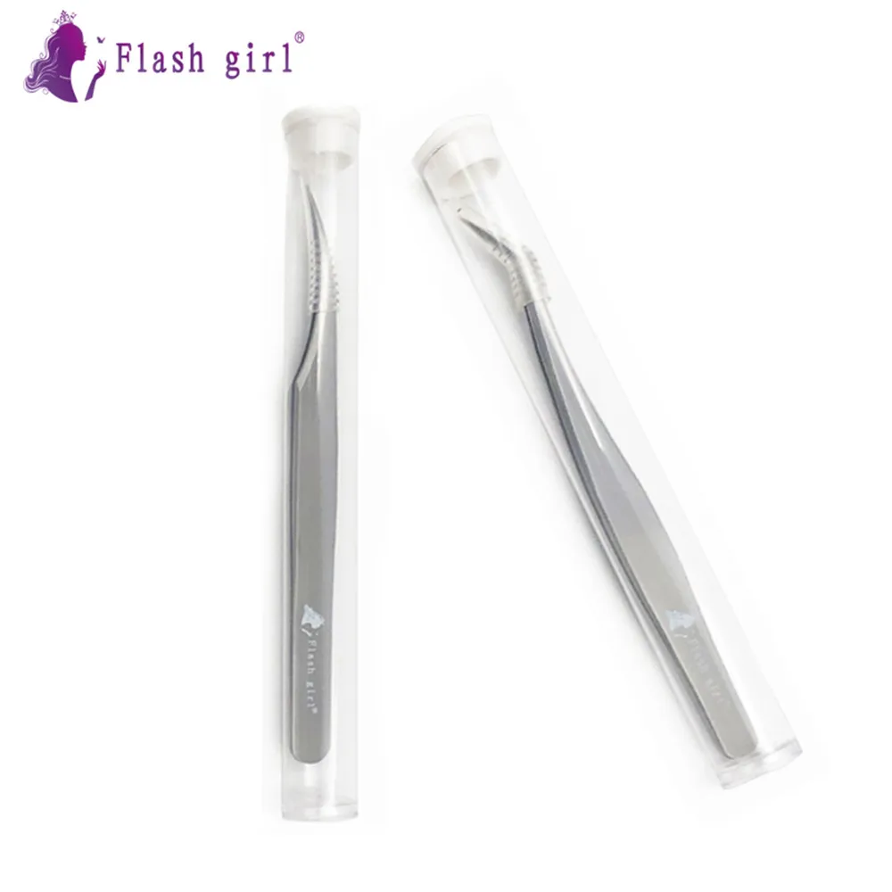 Free shipping Wholesale Glitter Girls Eyelash Tweezers Wholesale Price Custom LOGO Eyelash Extension Stainless Steel frosted