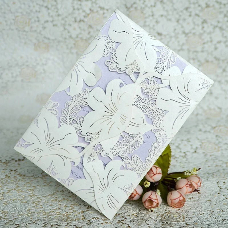 2021 Laser cut flower theme wedding invitation card gift card