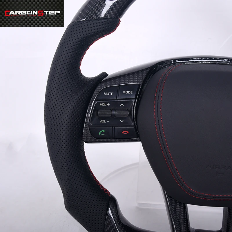 Carbon Fiber Steering Wheel With LED Screen Black Perforated Leather For Hyundai Sonata