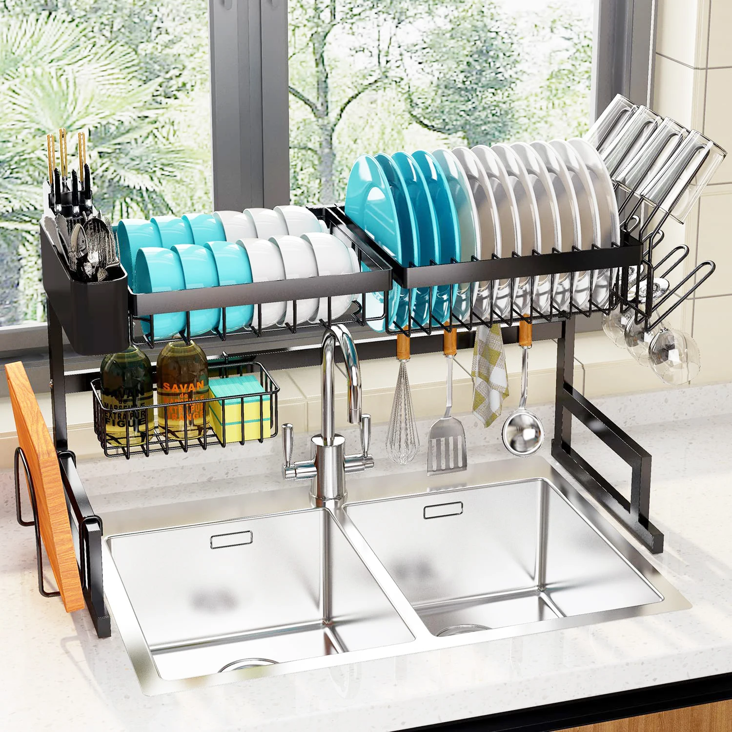 2 tier stainless steel dish drying rack shelf kitchenware storage holder kitchen over the sink cabinet dish drain rack