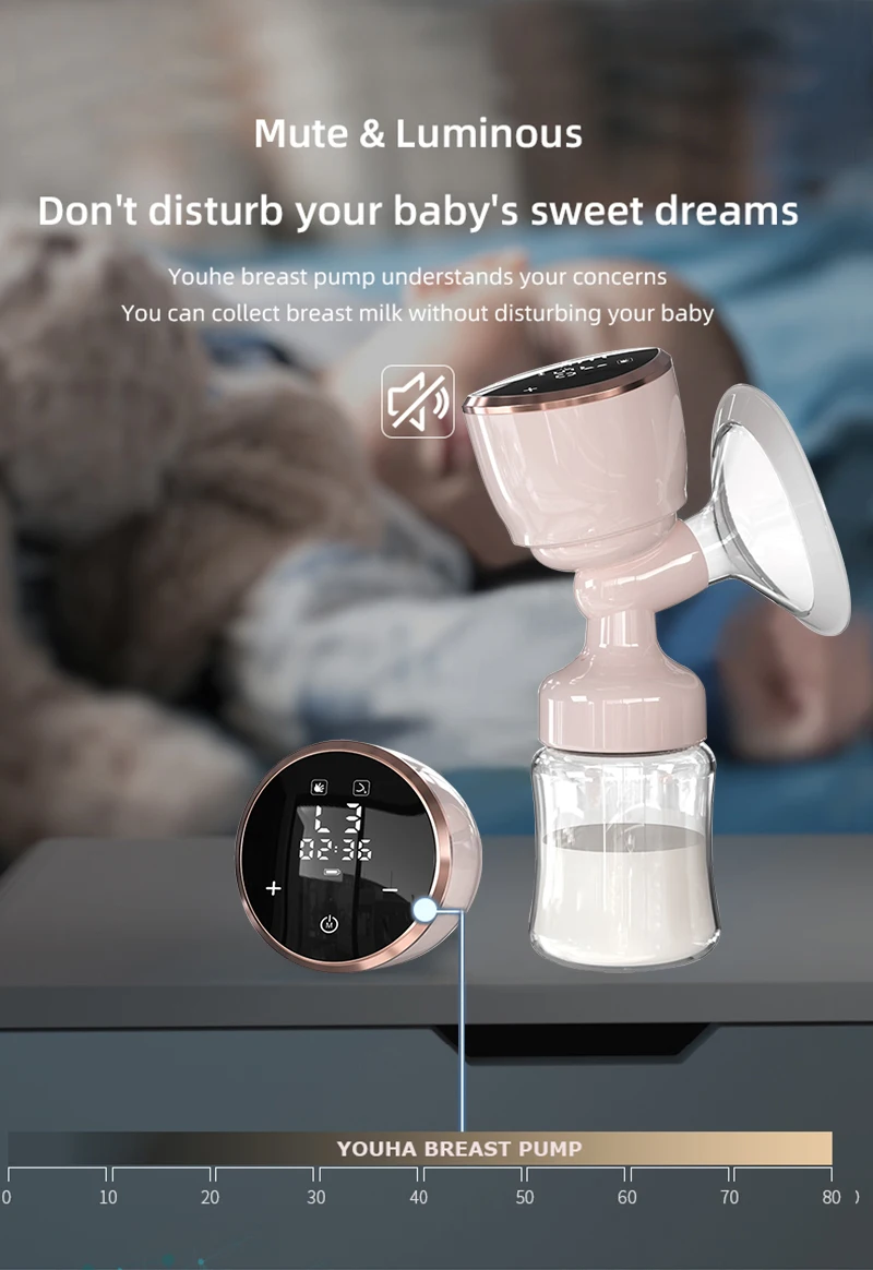 YOUHA One-piece portable electric breast pump with LED screen and touch button  wireless breast pumps