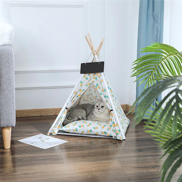 Foldable Custom Pet Tent Colorful Pet Comfortable Wooden Dog Bed Removable Cushion Cat Dog Bed