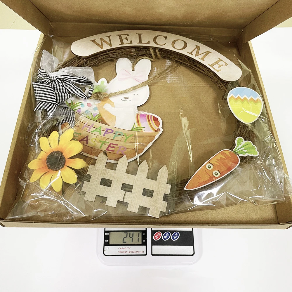 2022 Home Decorative BunnyFlower Wreath Door Hanger Pinecone Easter Wreath