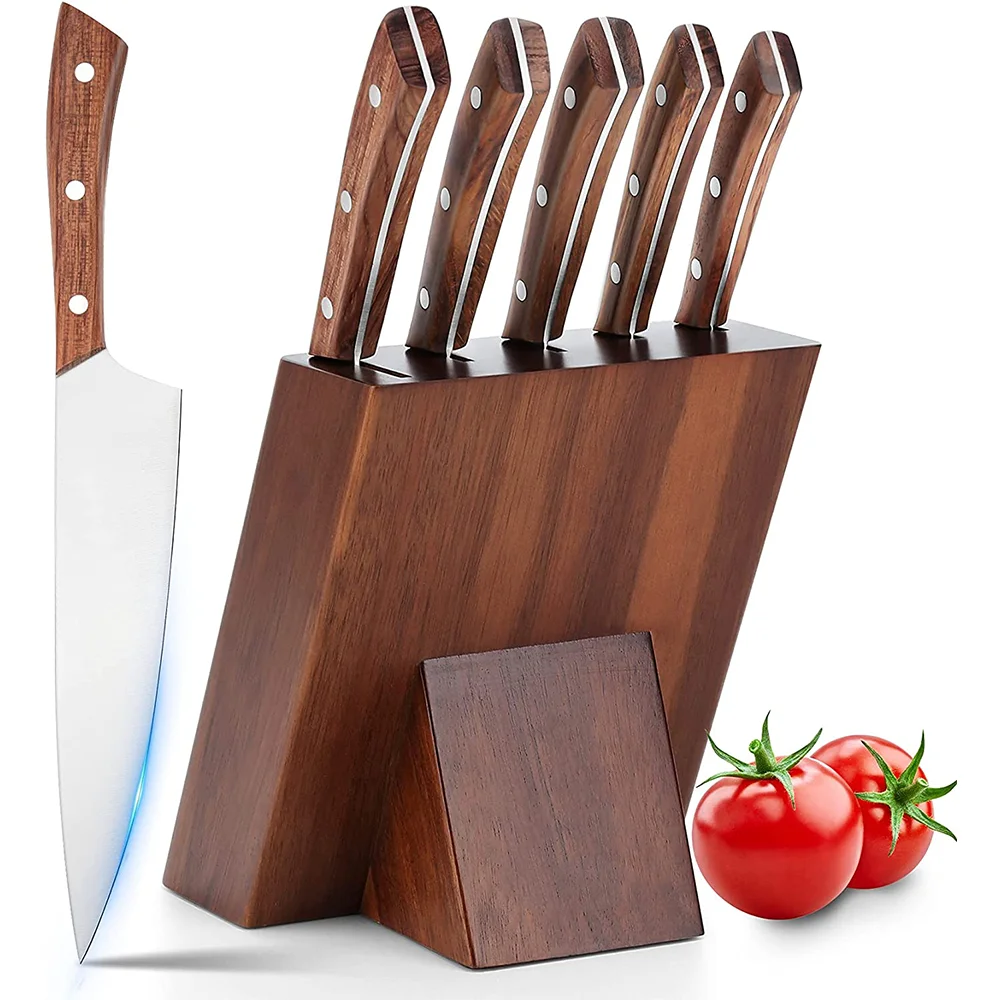 German High Carbon Stainless Steel Professional Kitchen Knives Set with Wooden Block 6 Piece Chef Knife Ergonomic Handle custom