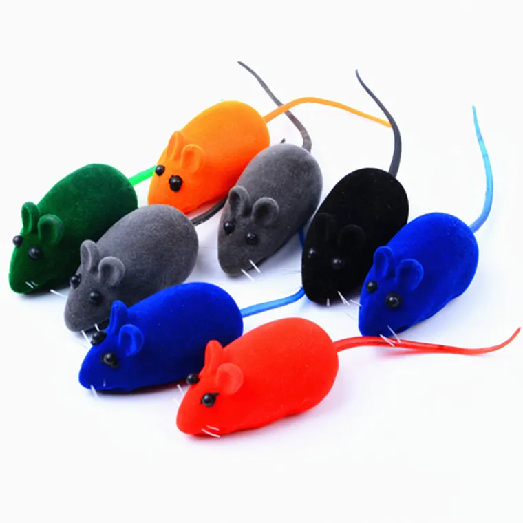 Explosive hot-selling cat toys Colorful realistic pet flocking vocal mouse Anti-depression cat toy Flocking mouse