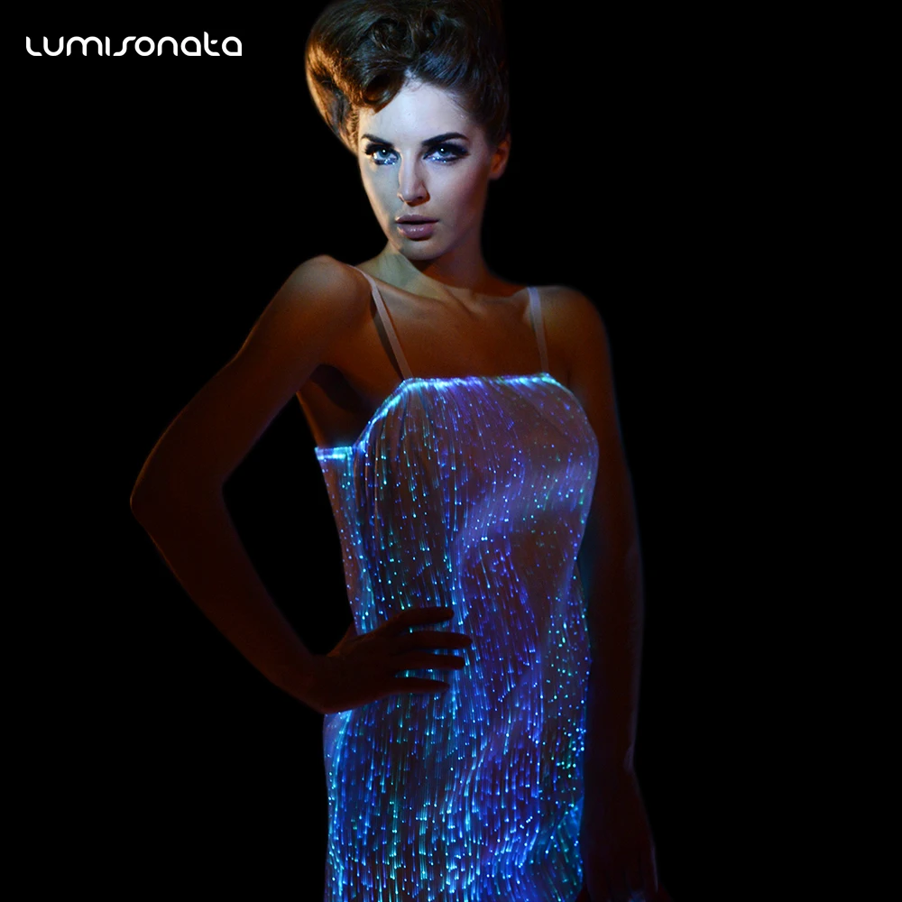 fiber optic luminous led light arabic sexy girls tight clothes dress design
