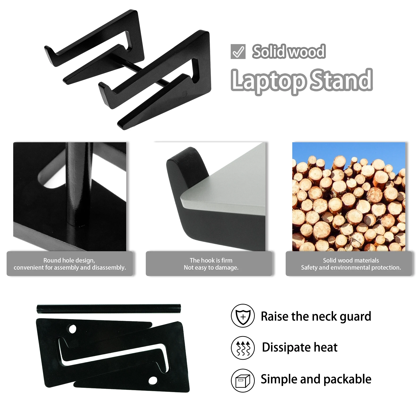 Cheap Portable Home Office Soportes Para Laptop Cooling Stand Foldable Lab Riser Eco-friendly Wooden Black Wood Laptop Stand