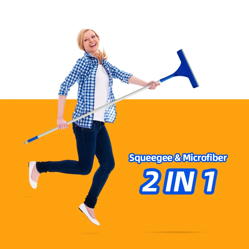 Jesun 2-in1 Professional Window Squeegee with Detachable Extendable Long Handle Silicone Water Blade Squeegee Glass Cleaner