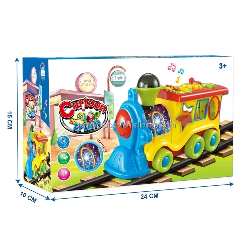 Electric musical train battery operated blocks puzzle Train Set Cartoon train with light and music Early Educational Toys