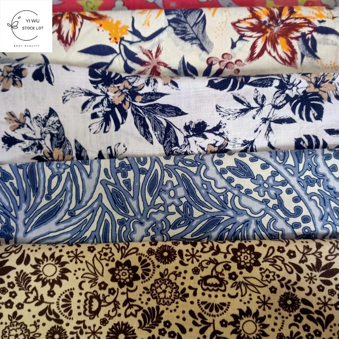 Hot selling good price woven home textiles cotton linen blend printed fabric stock lot Guangzhou