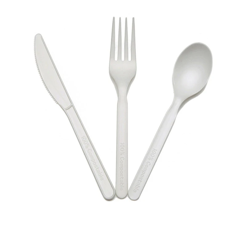 Compostable Corn Starch PLA 6 7 8 inch Fork, Knife, Spoon Cutlery