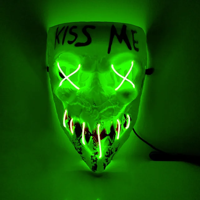 EL Wire LED Kiss me Luminous Mask Thriller Full Face White Mask Masquerade For Halloween Horror Props