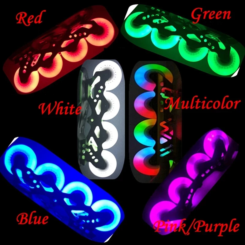 4pcs Roller Skate LED Flashing Flat Flower Luminous Brake Roller Skates Colorful Wheels 60/70/80mm