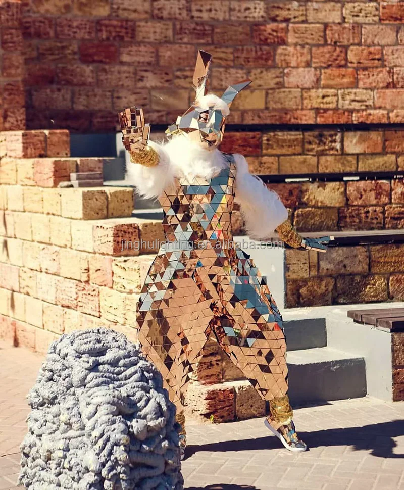 Gold rabbit mirror costume Stage show MEN WOMEN halloween party cosplay costumes