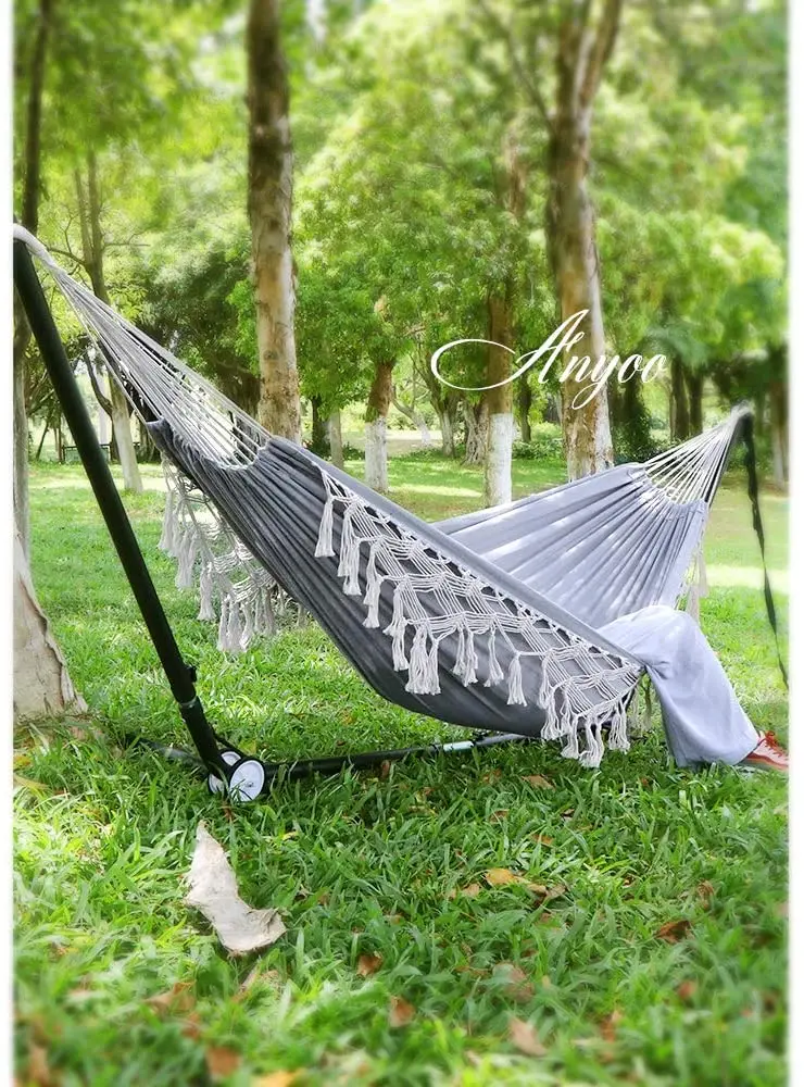 Garden Cotton Hammock Comfortable Fabric Elegant Deluxe Tassel Durable Swing Hammock