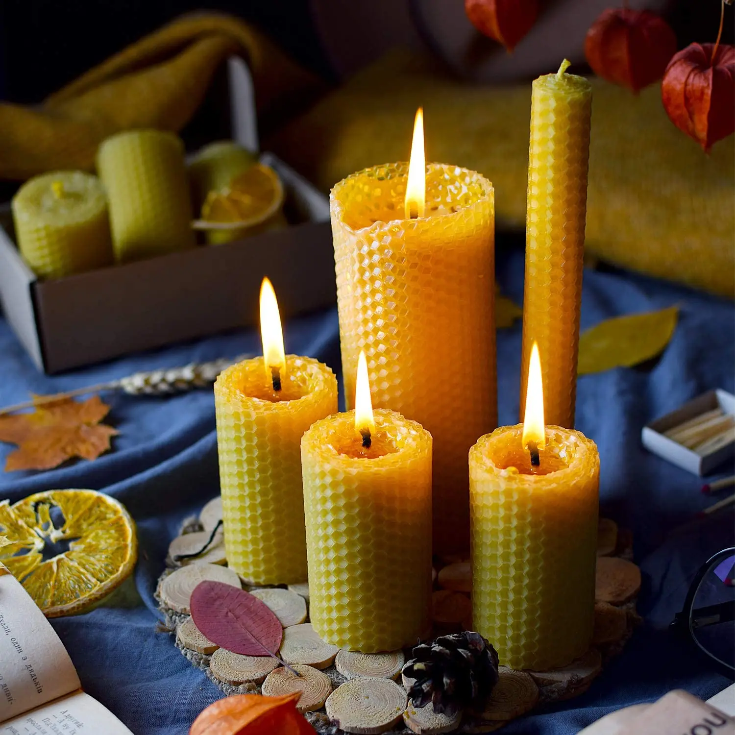Home Decor Handmade Beeswax Candle 100% Pure and Natural Hand-Rolled Beeswax Pillar Candles