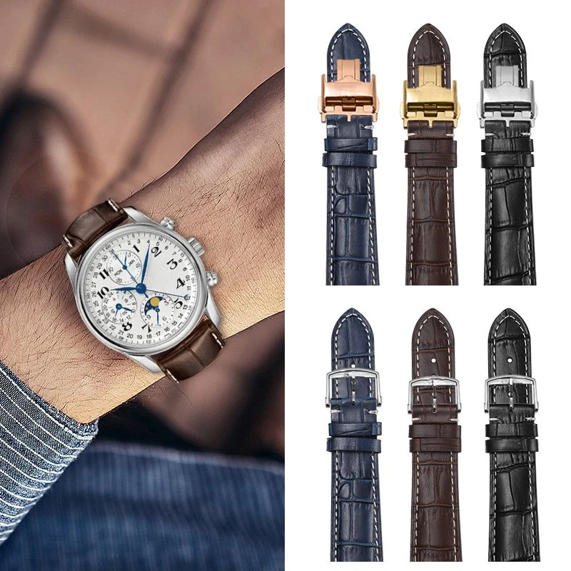 Longs Watchband Suitable for Craftsman Moon Phase Comcast Gorgeous Genuine Leather Butterfly Buckle Original Watch Band