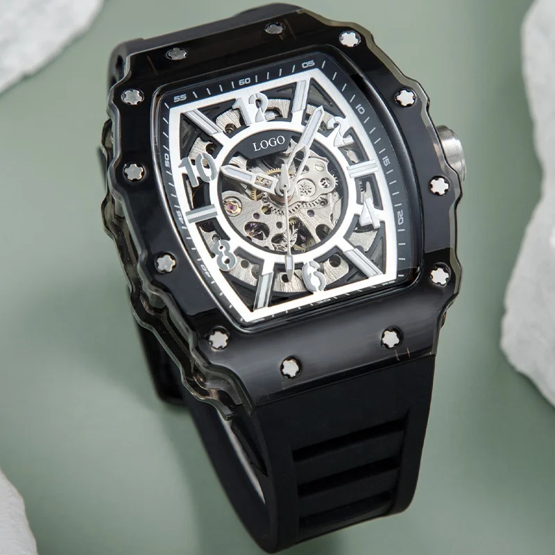 Custom Design Your Own Watch Luxury Sports Silicone Strap Transparent Plastic Automatic Movement Mechanical Rm Watch For Men