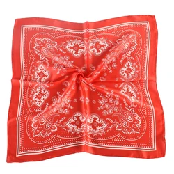 Vintage fancy 70*70 square satin hijab silk head wrap head tie scarf paisley printing bandana scarves for ladies women