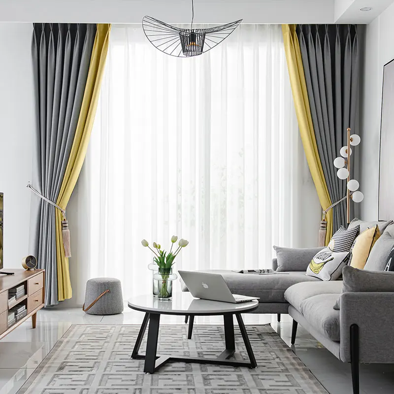 Luxury Modern Classic Stitching Rhombus Window Curtain Lemon Yellow Tile Gray Blackout Curtains For The Kid Bedroom Living Room