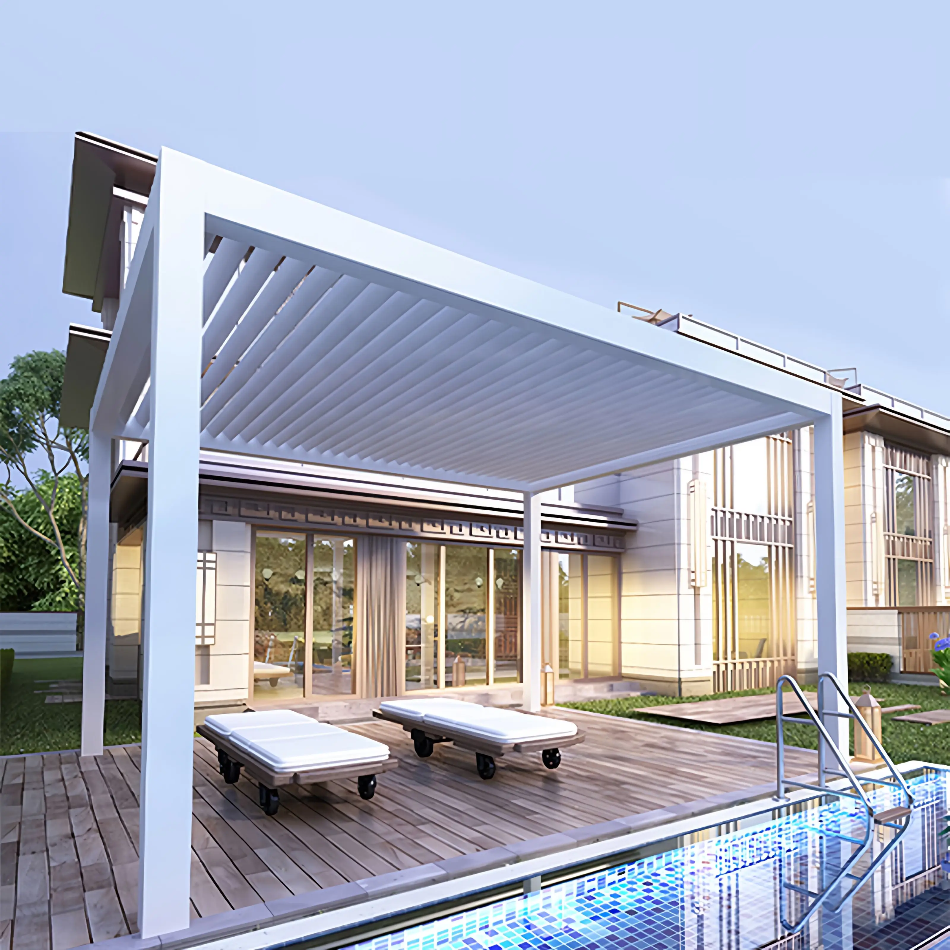 New Model Customized Factory Louver Pavilion Aluminum Pergola Garden Motorized Metal Gazebo