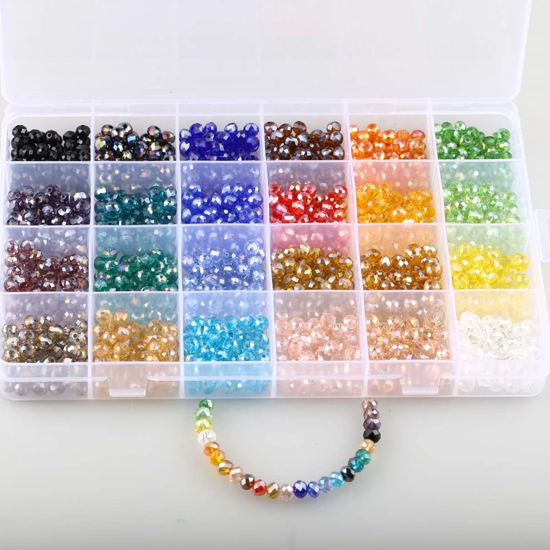 24 grid boxed 6mm crystal flat beads glass crystal DIY handmade bead set