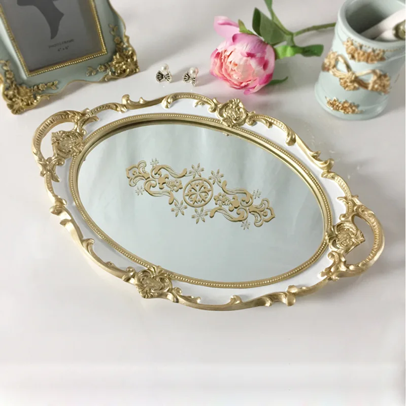 Home Hotel Decoration European Style Plastic Resin Mirror Trays