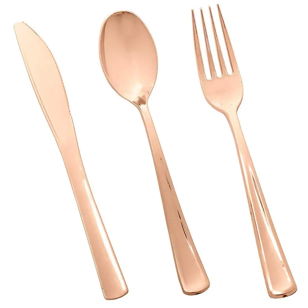 Plastic Silverware Set Disposable Gold Cutlery Set Plastic Forks,Spoons,Knives Heavy Duty Bulk Flatware Party Utensils