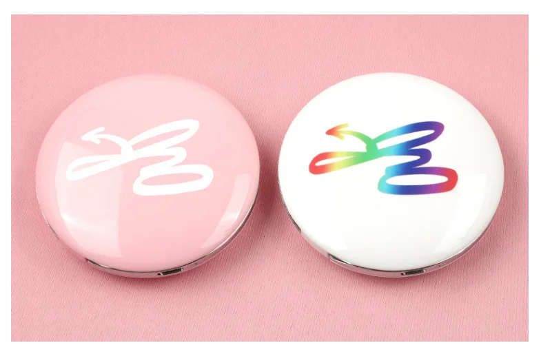 Double-sided LED Lights Small Cosmetic Make up Pocket Mirror USB Charger Color Box Customer Logo Custom Designs Round 75*75*20mm