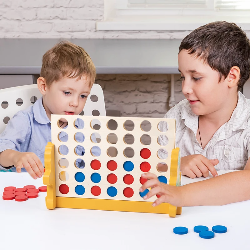 Wooden 2-player classic family strategy game 4 in a row game wooden board battle game for kids adults