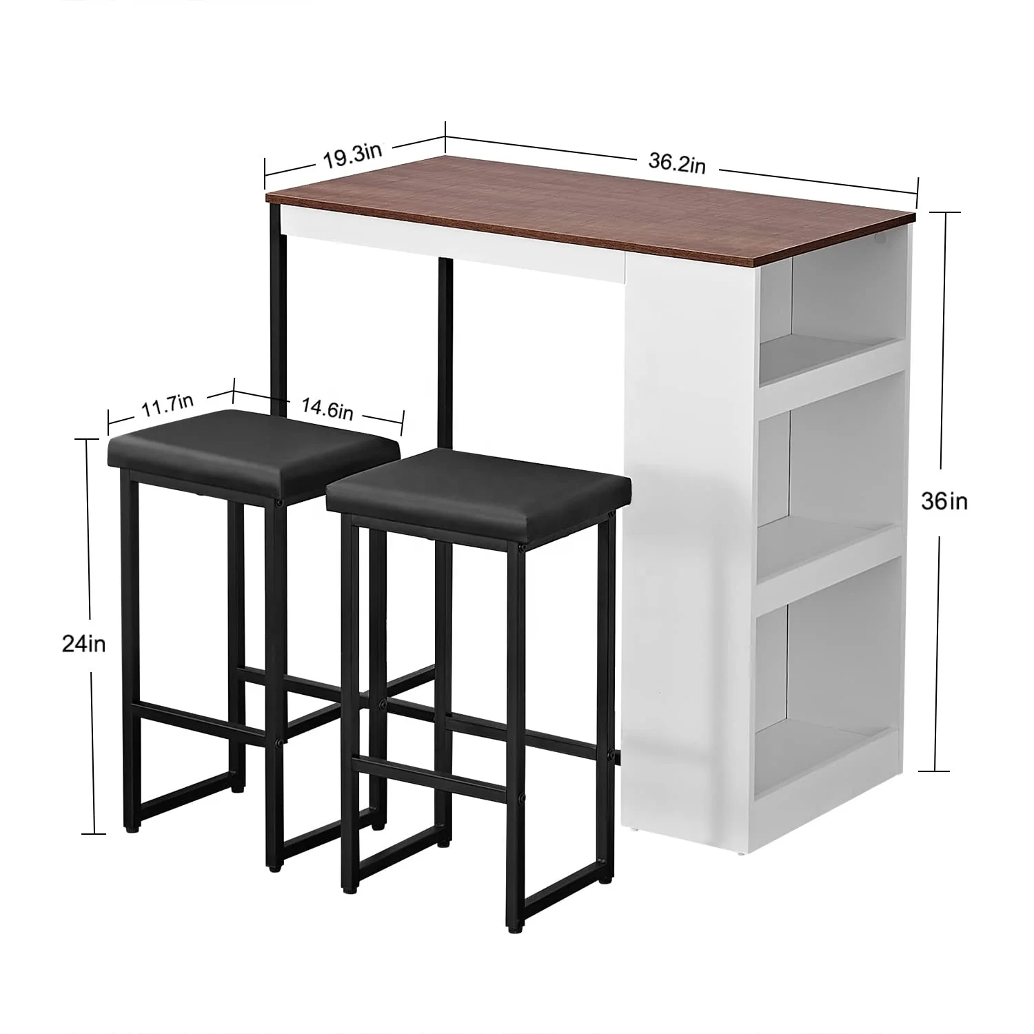 3 Piece Dining Table Set Kitchen Bar Table with Two Stool Storage Shelves for Dinning Room Set Restaurant Chairs and Table