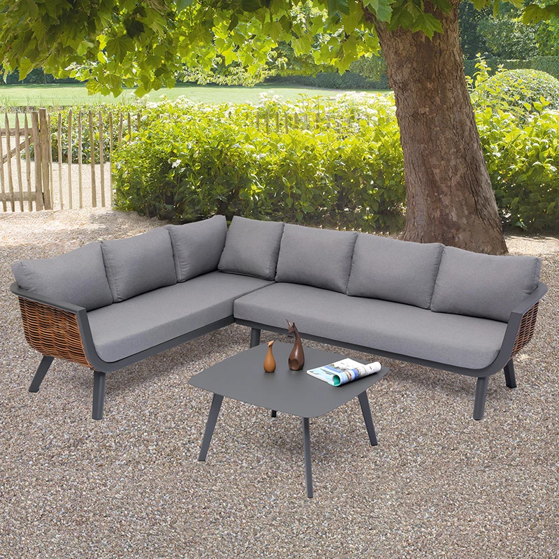 2024 New Design Outdoor Patio Modern Sofa Set Garden PE Rattan Aluminum Sofa Chair And Table Set