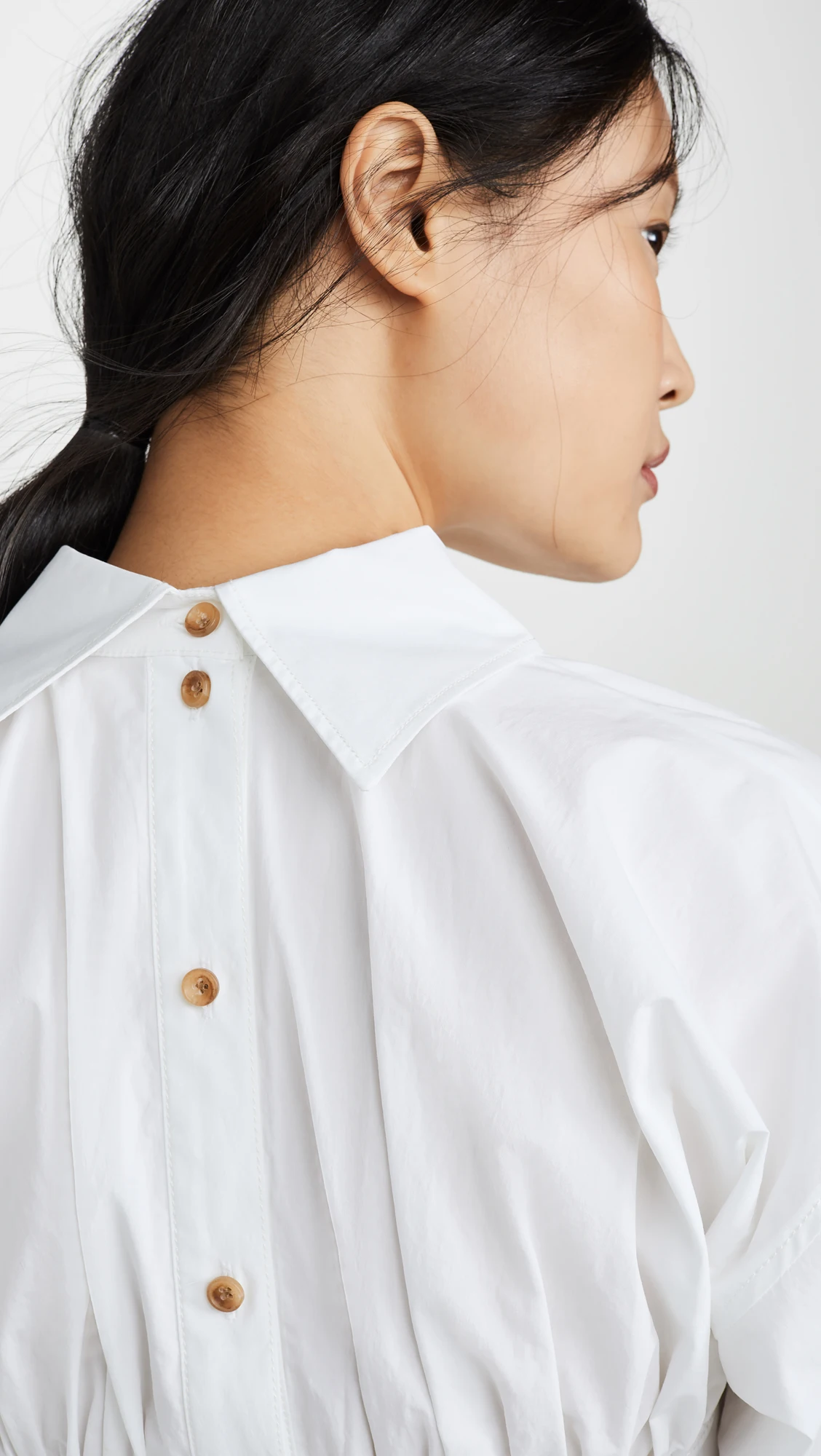 Casual fashion long sleeve white women blouse back buttons ruffles women shirt
