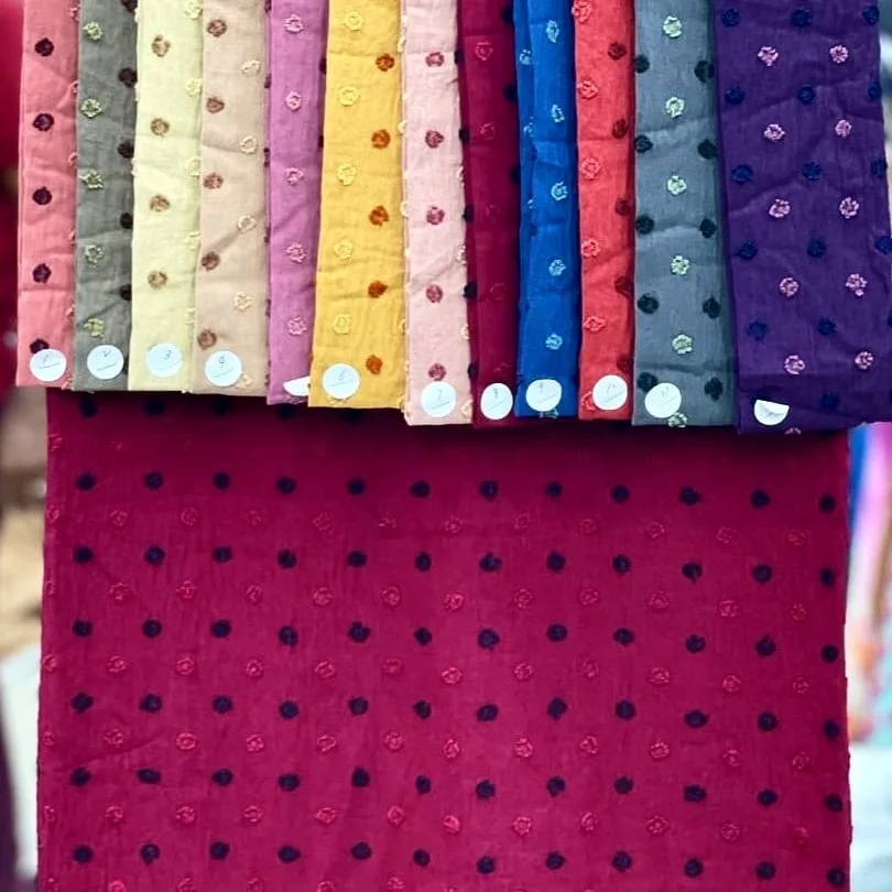 Cheap super soft woven 170gsm jacquard dots 100% polyester airflow CEY embroidery fabric for malaysia