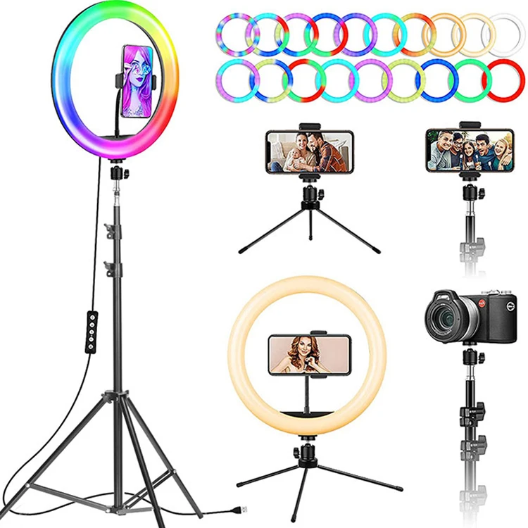 Wholesale RGB 12inch Led Table Lamp Colorful Dimmable 13 brightness 20 Color Modes 12 inch Selfie Ringlight for TikTok YouTube