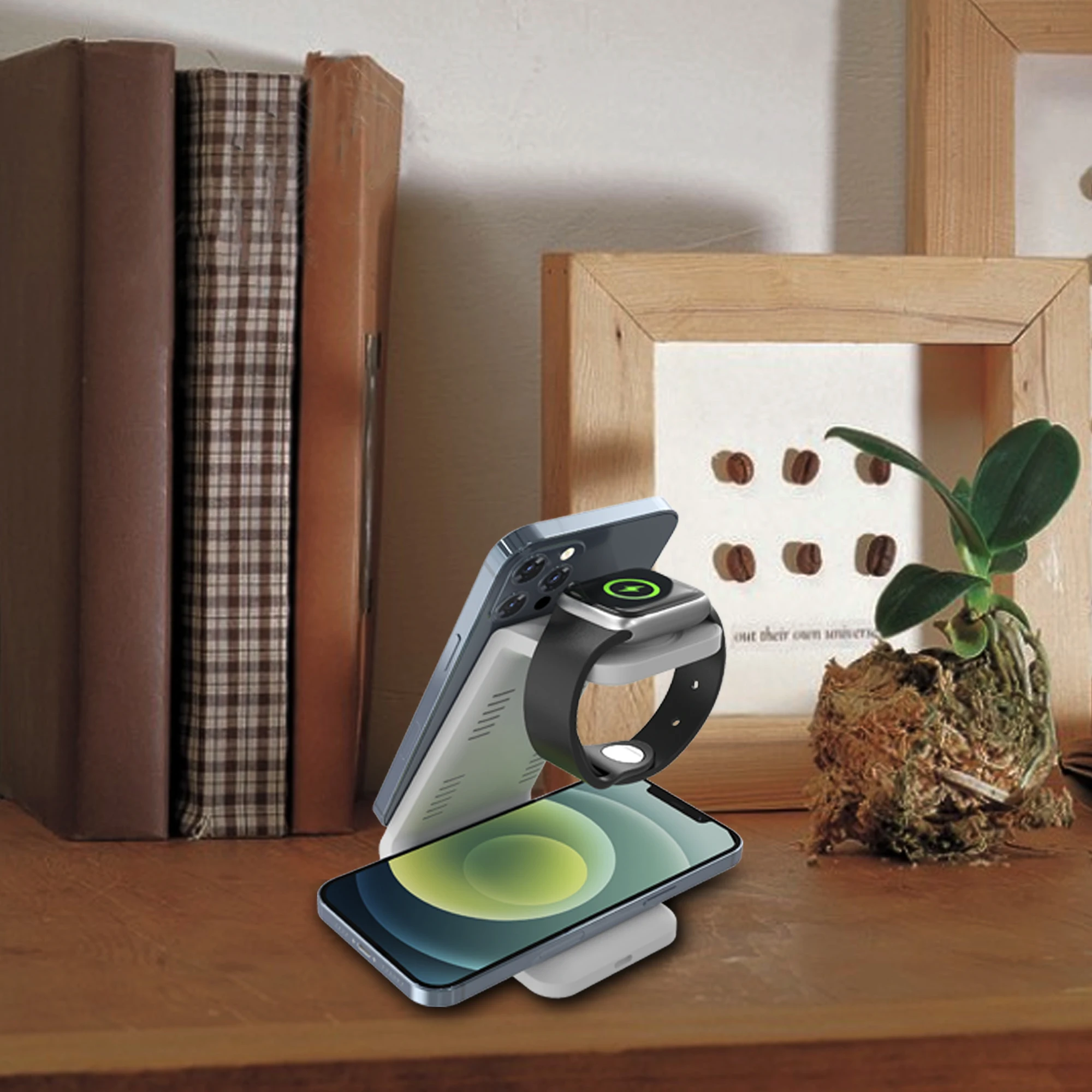 Portable 15w 10w Mobile Phone Wireless Charger Fast Charge 3 in 1 Stand for iPhone iWatch Airpods