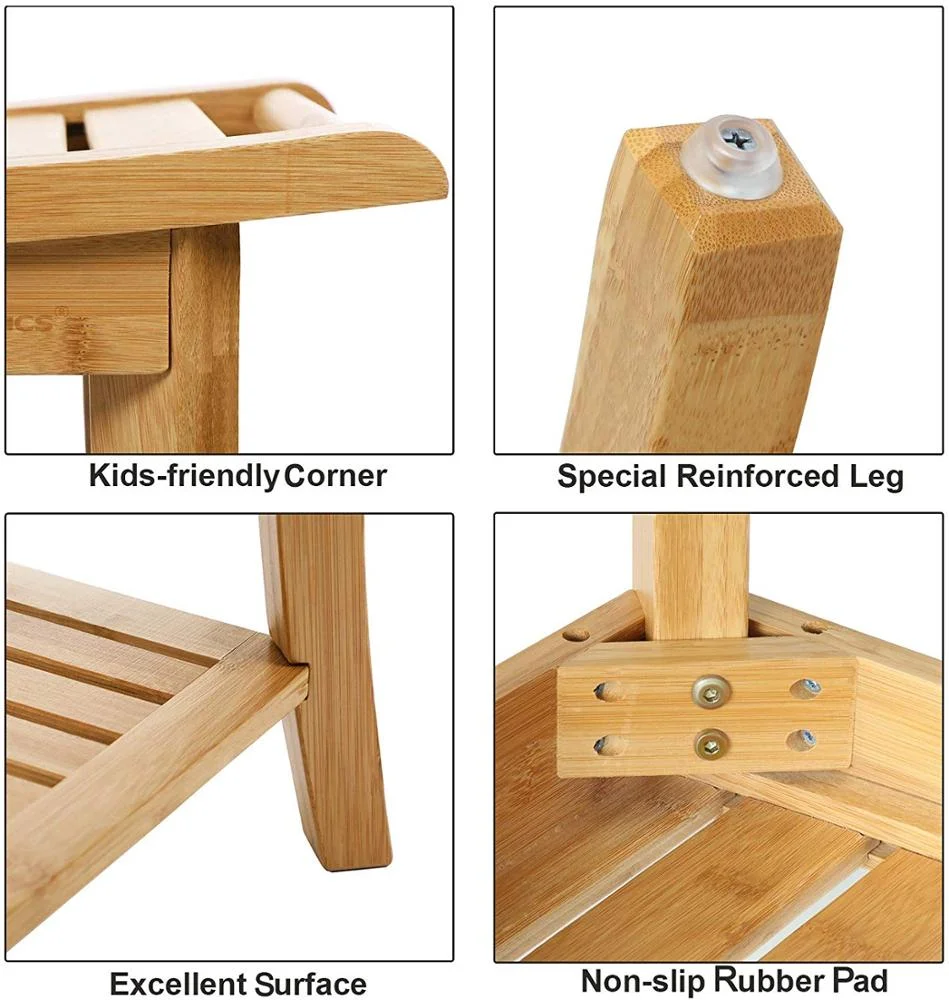 Bamboo Shower Bench and Foot Stool Set for Inside Shower - Wooden Bath Chair Waterproof Bathroom Seat with Storage Shelf
